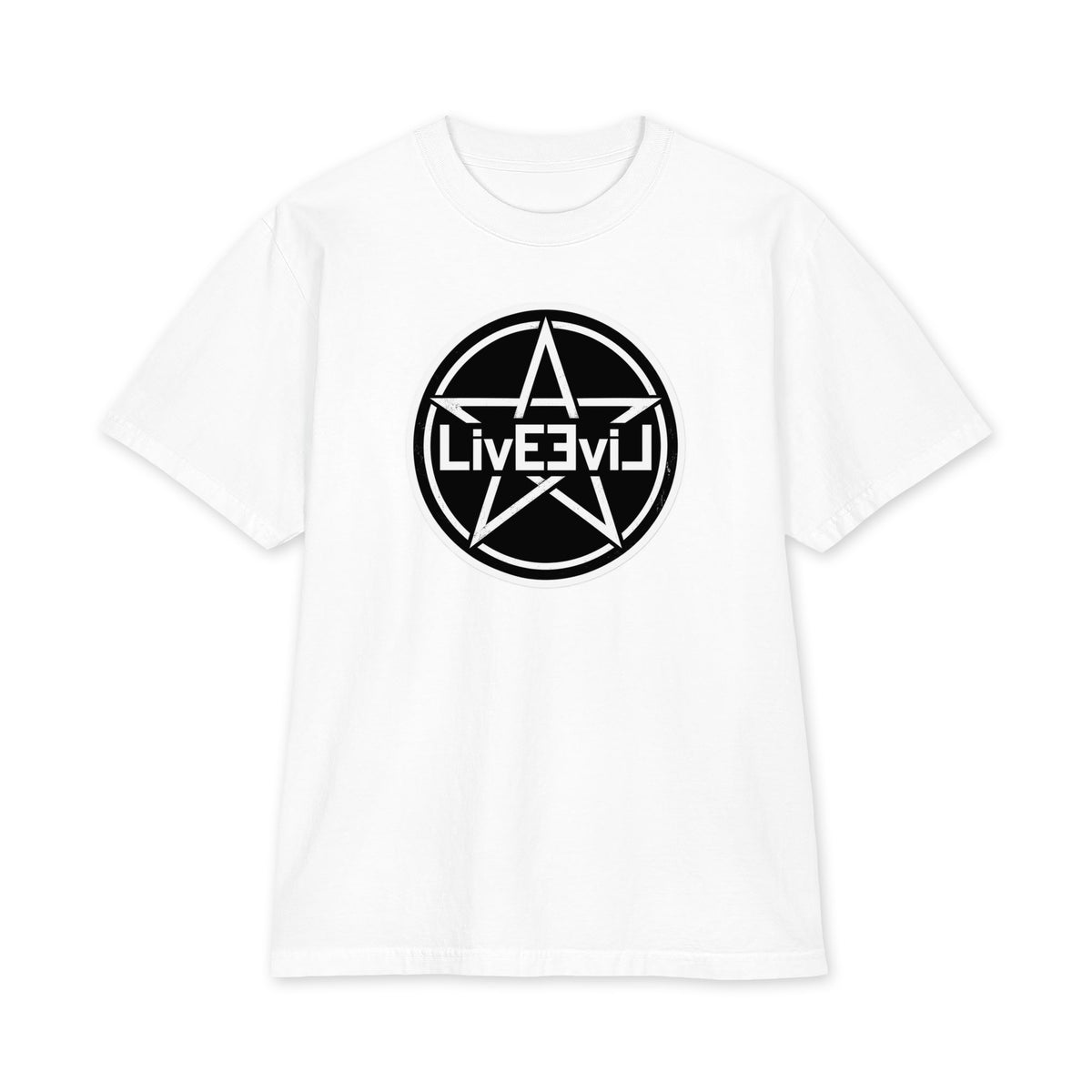 LivEƎvi⅃ Pentagram Big & Tall heavyweight graphic tee in white, front view