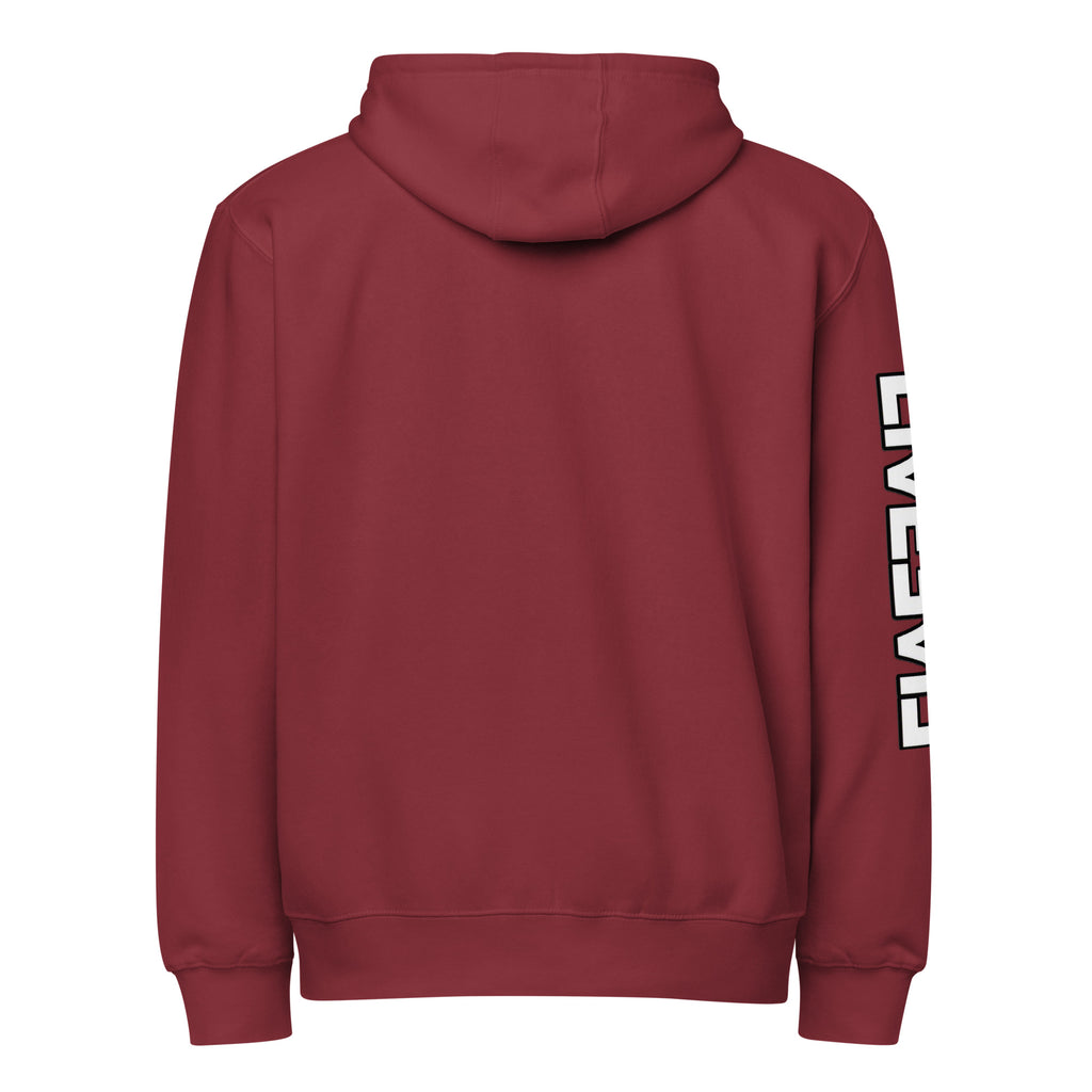 LivEƎvi⅃ premium full-zip hoodie in burgundy, back view