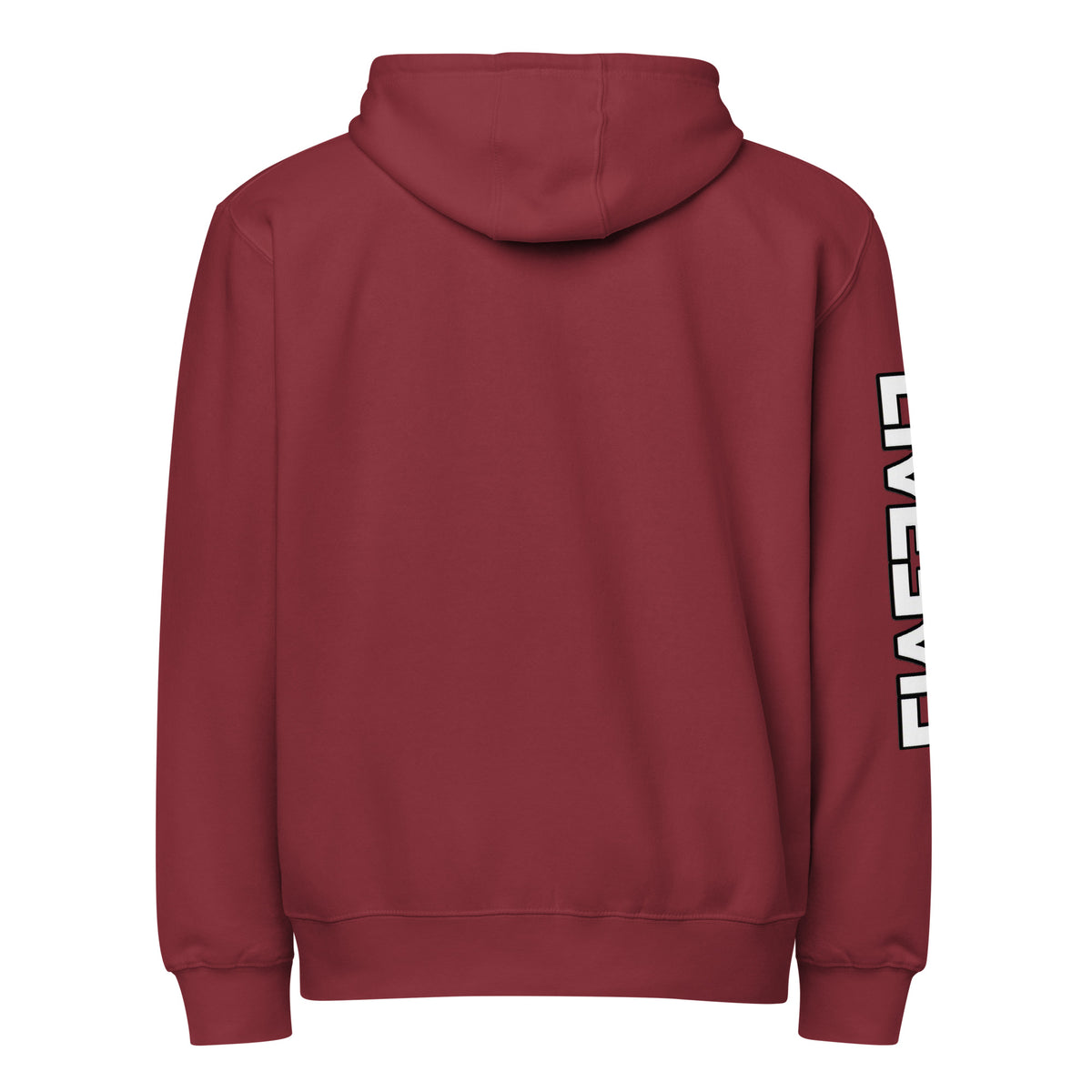 LivEƎvi⅃ premium full-zip hoodie in burgundy, back view