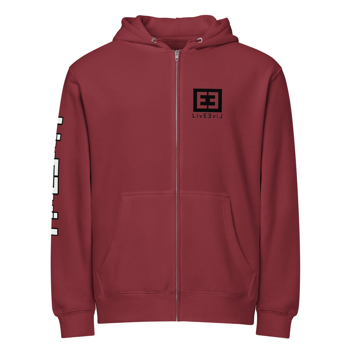 LivEƎvi⅃ premium full-zip hoodie in burgundy, front view