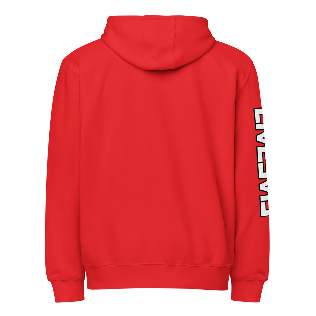 LivEƎvi⅃ premium full-zip hoodie in red, back view