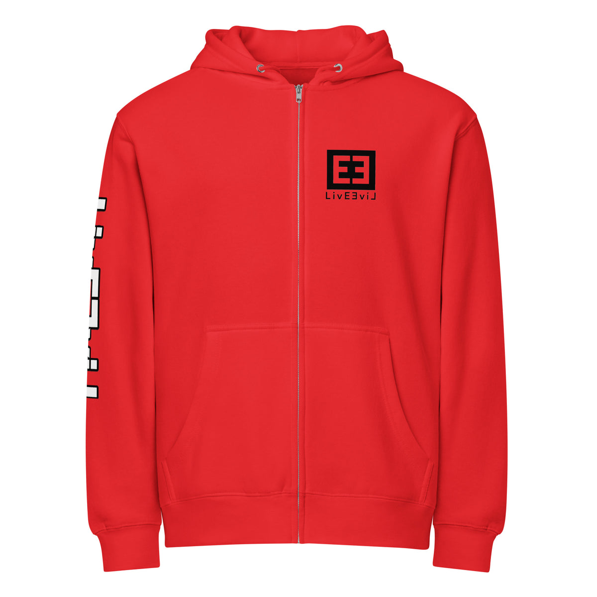 LivEƎvi⅃ premium full-zip hoodie in red, front view