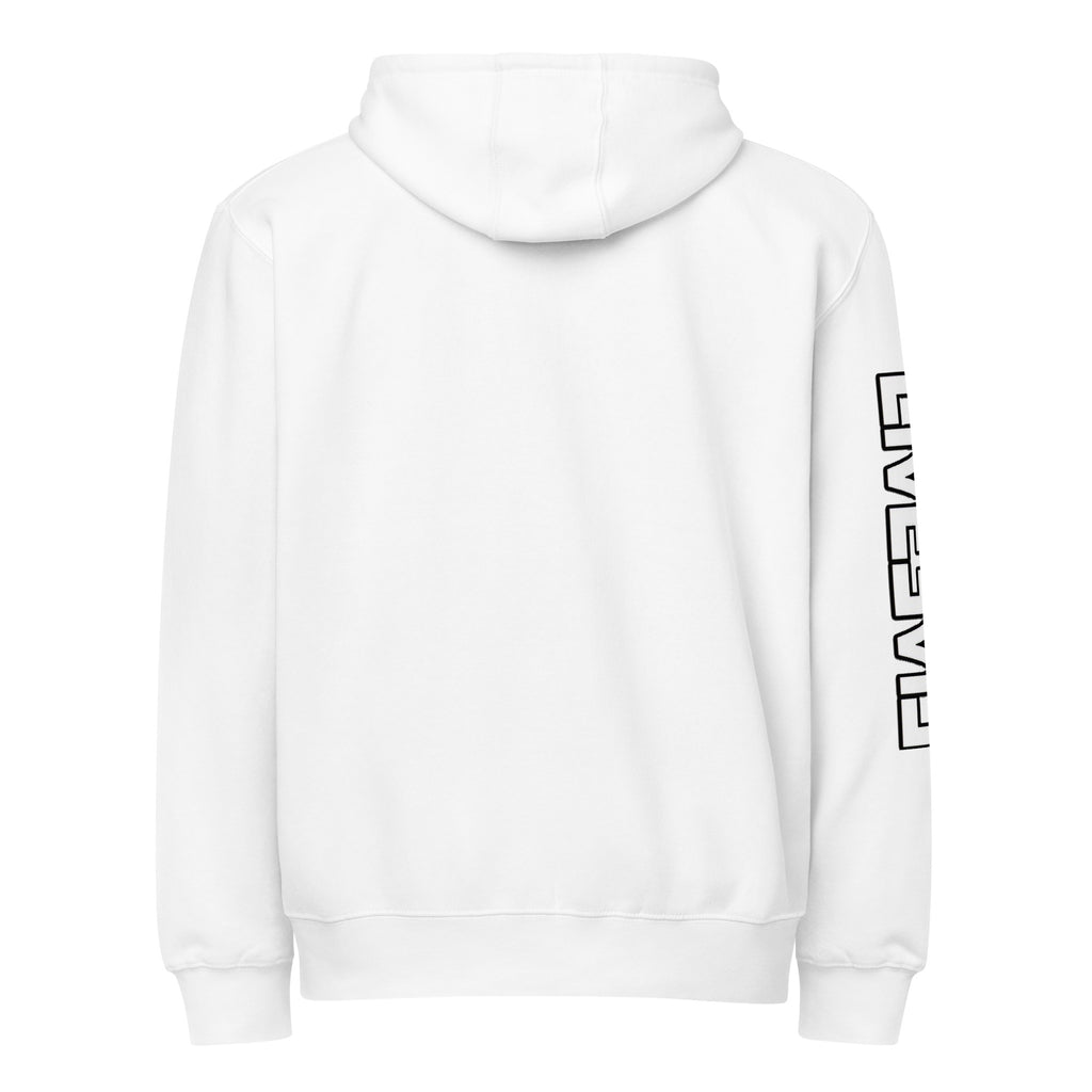 LivEƎvi⅃ premium full-zip hoodie in white, back view