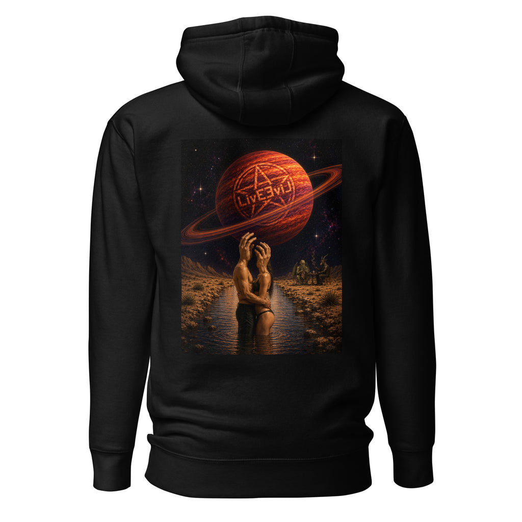 The Wendell LivEƎvi⅃ graphic hoodie in black, back view