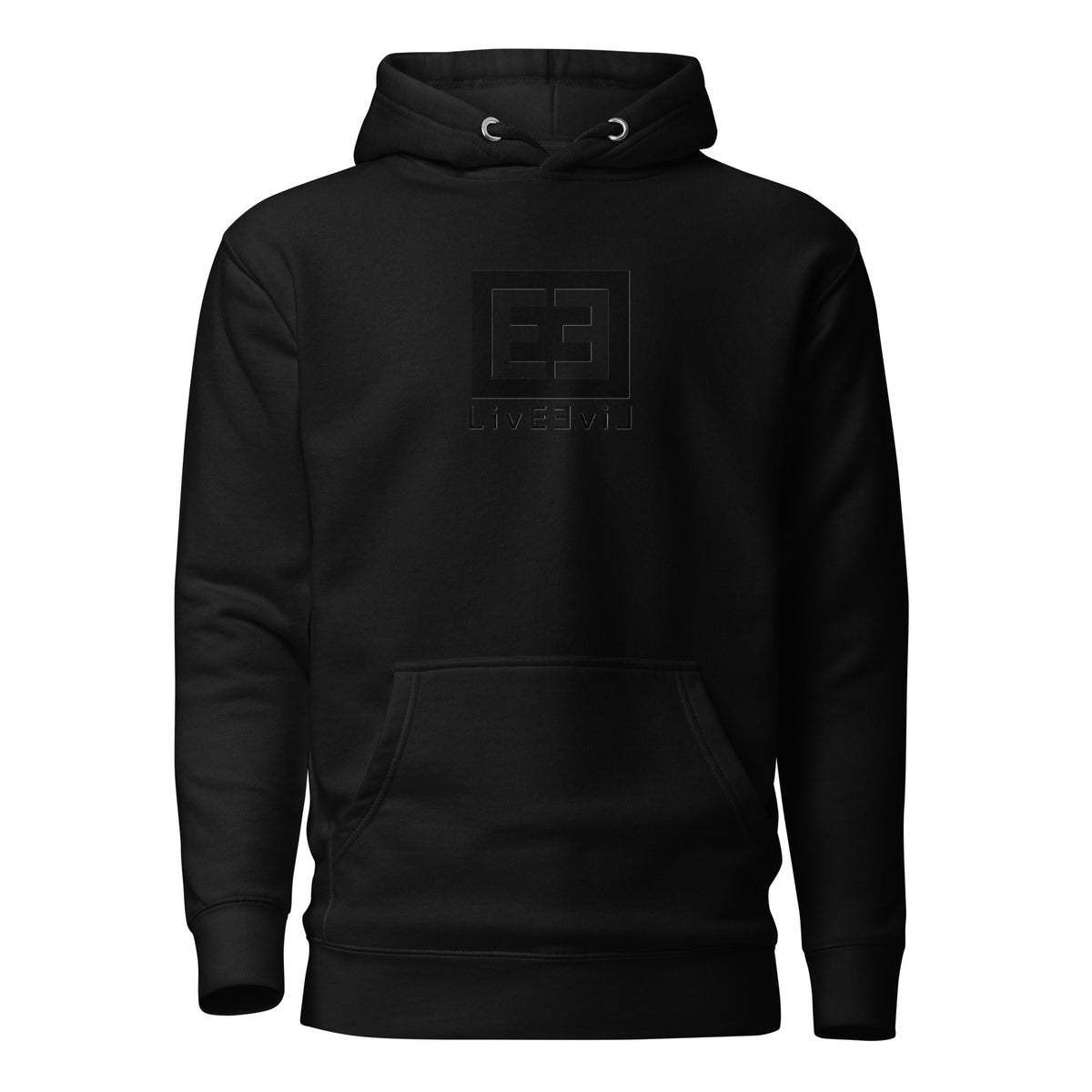 LivEƎvi⅃ 3OF3 graphic hoodie in black, front view