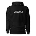 LivEƎvi⅃ 1OF3 graphic pullover hoodie in black, front view