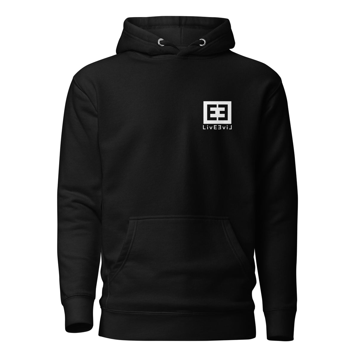 The Wendell LivEƎvi⅃ graphic hoodie in black, front view