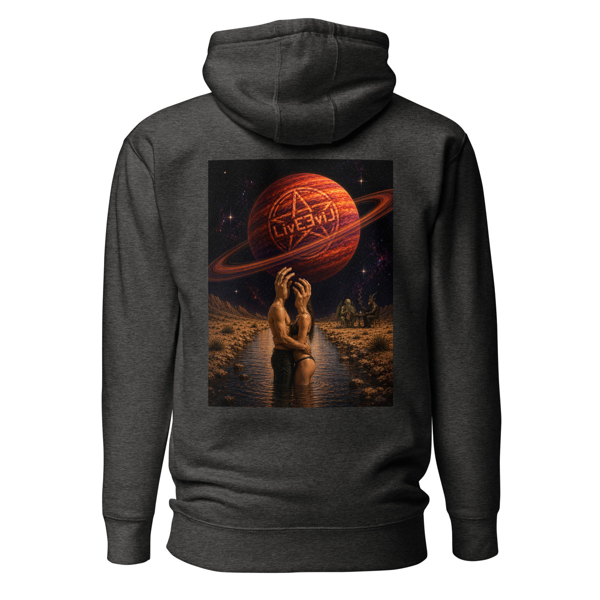 The Wendell LivEƎvi⅃ graphic hoodie in charcoal heather, back view