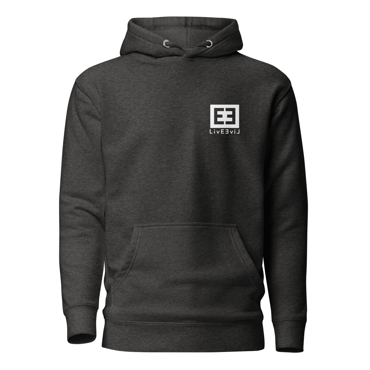 The Wendell LivEƎvi⅃ graphic hoodie in charcoal heather, front view