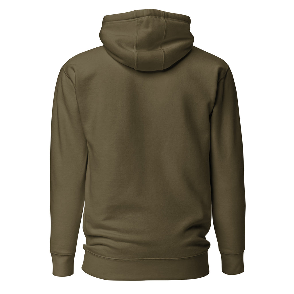 Cthulhu's Empathy 1 LivEƎvi⅃ graphic hoodie in military green, back view
