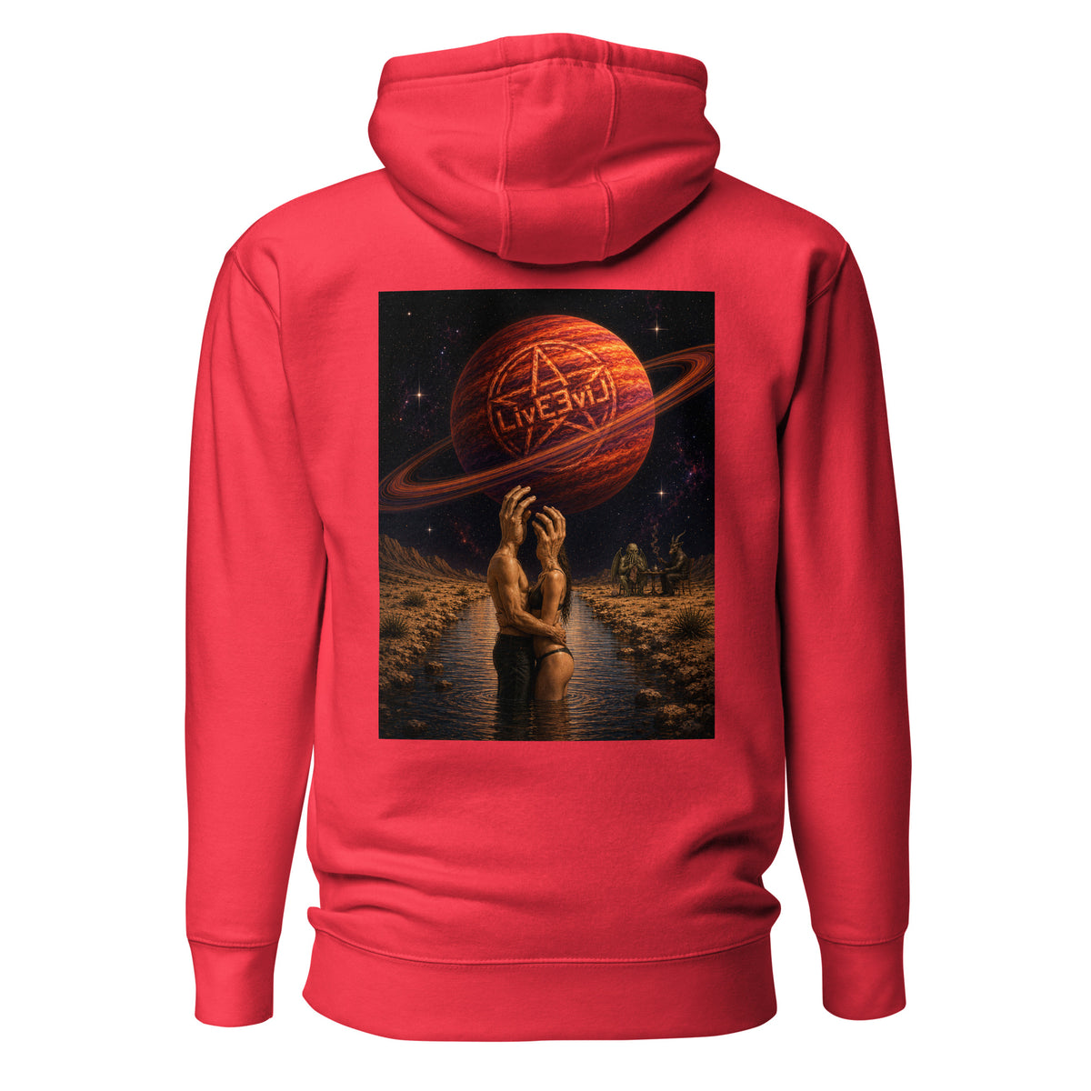 The Wendell LivEƎvi⅃ graphic hoodie in team red, back view