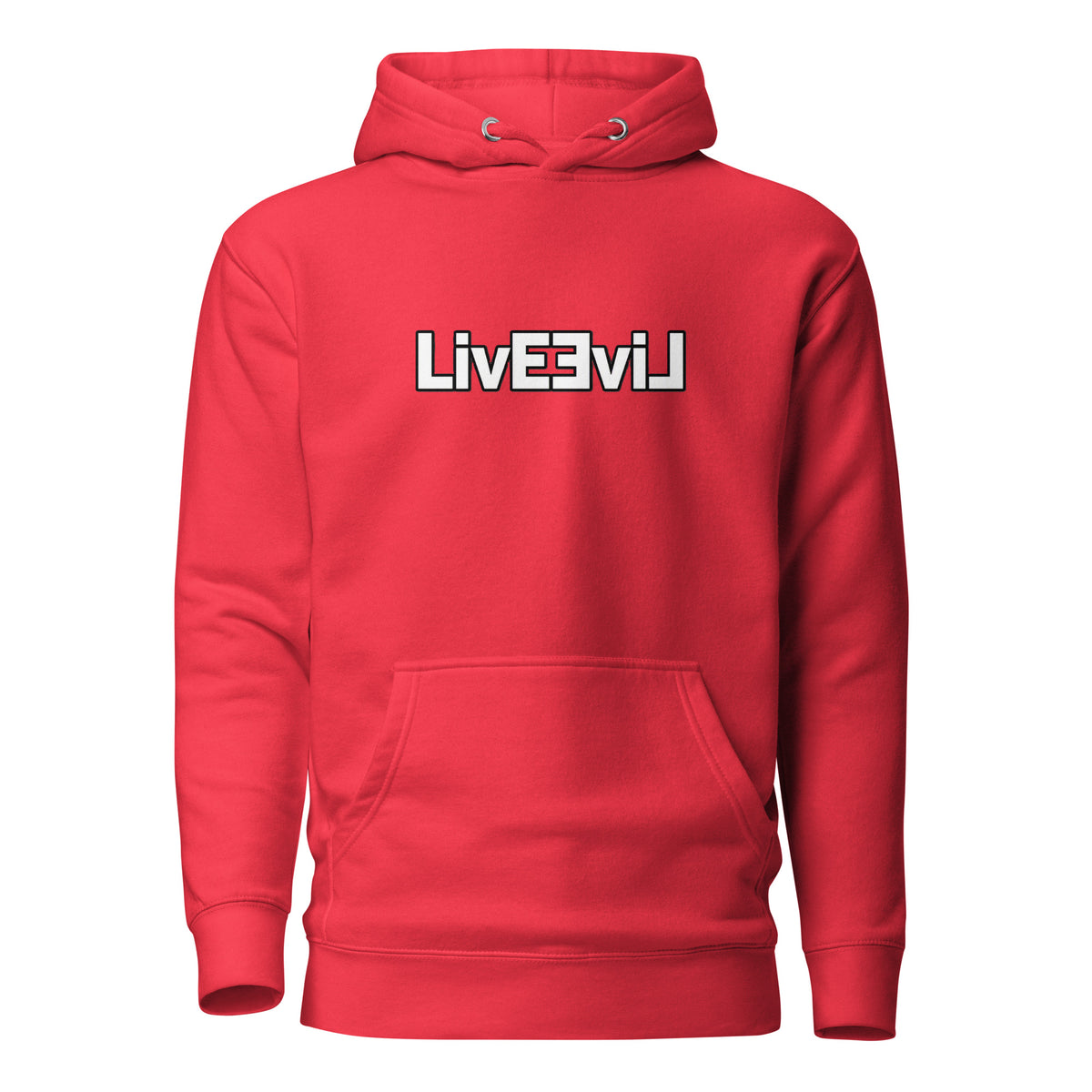 LivEƎvi⅃ 1OF3 graphic pullover hoodie in team red, front view