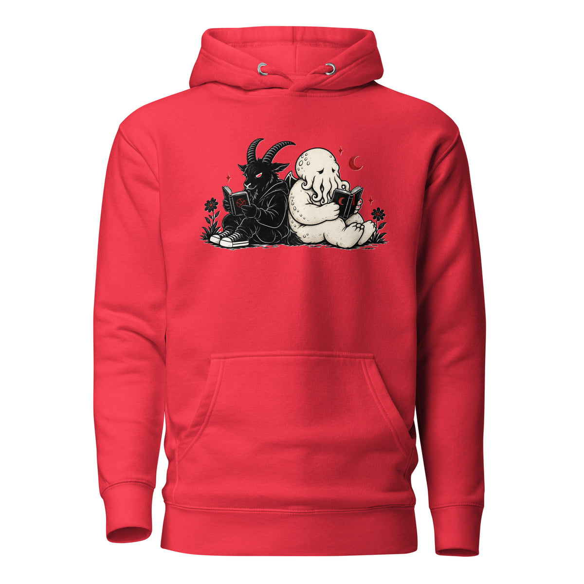 Forbidden Book Club LivEƎvi⅃ graphic hoodie in team red, front view