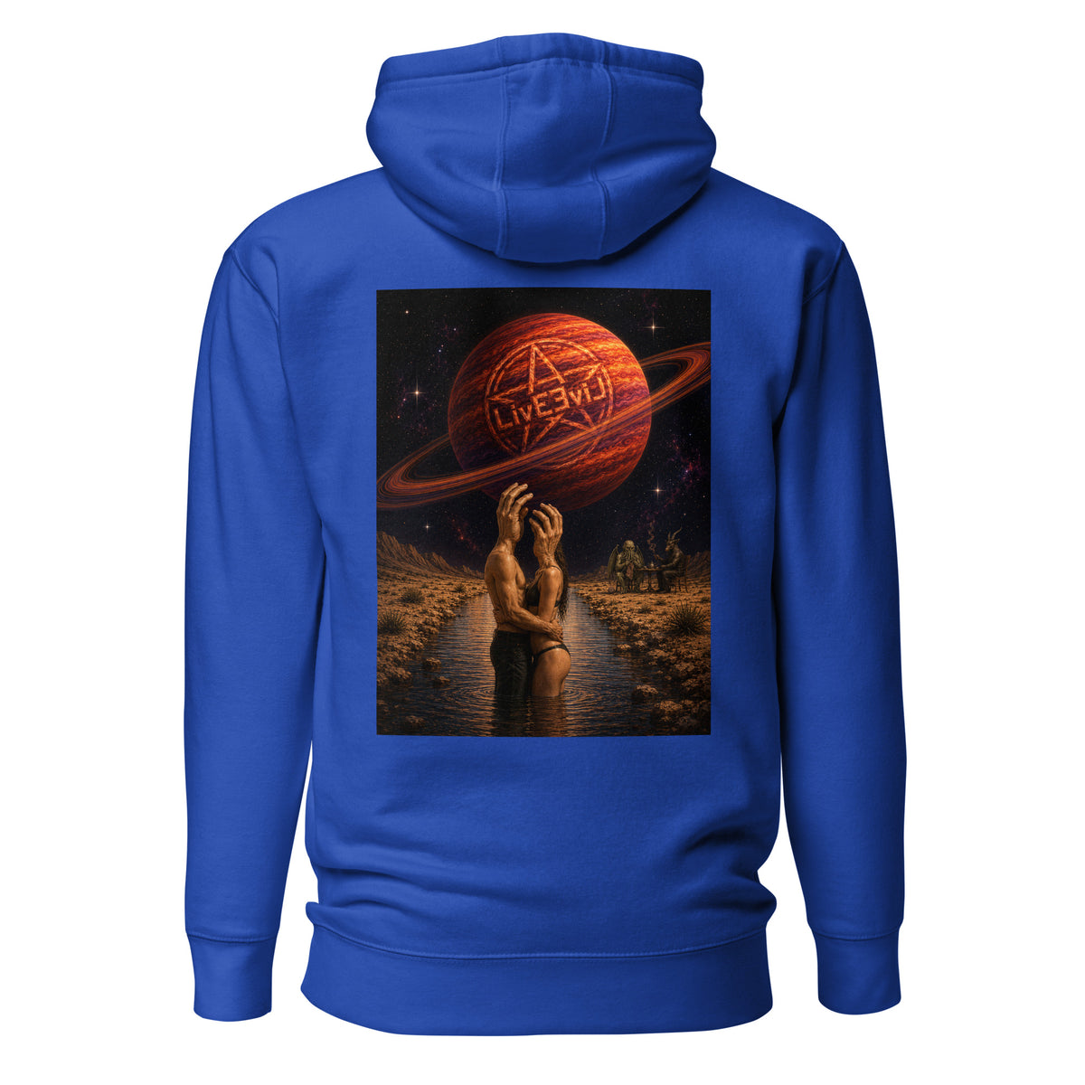 The Wendell LivEƎvi⅃ graphic hoodie in team royal, back view