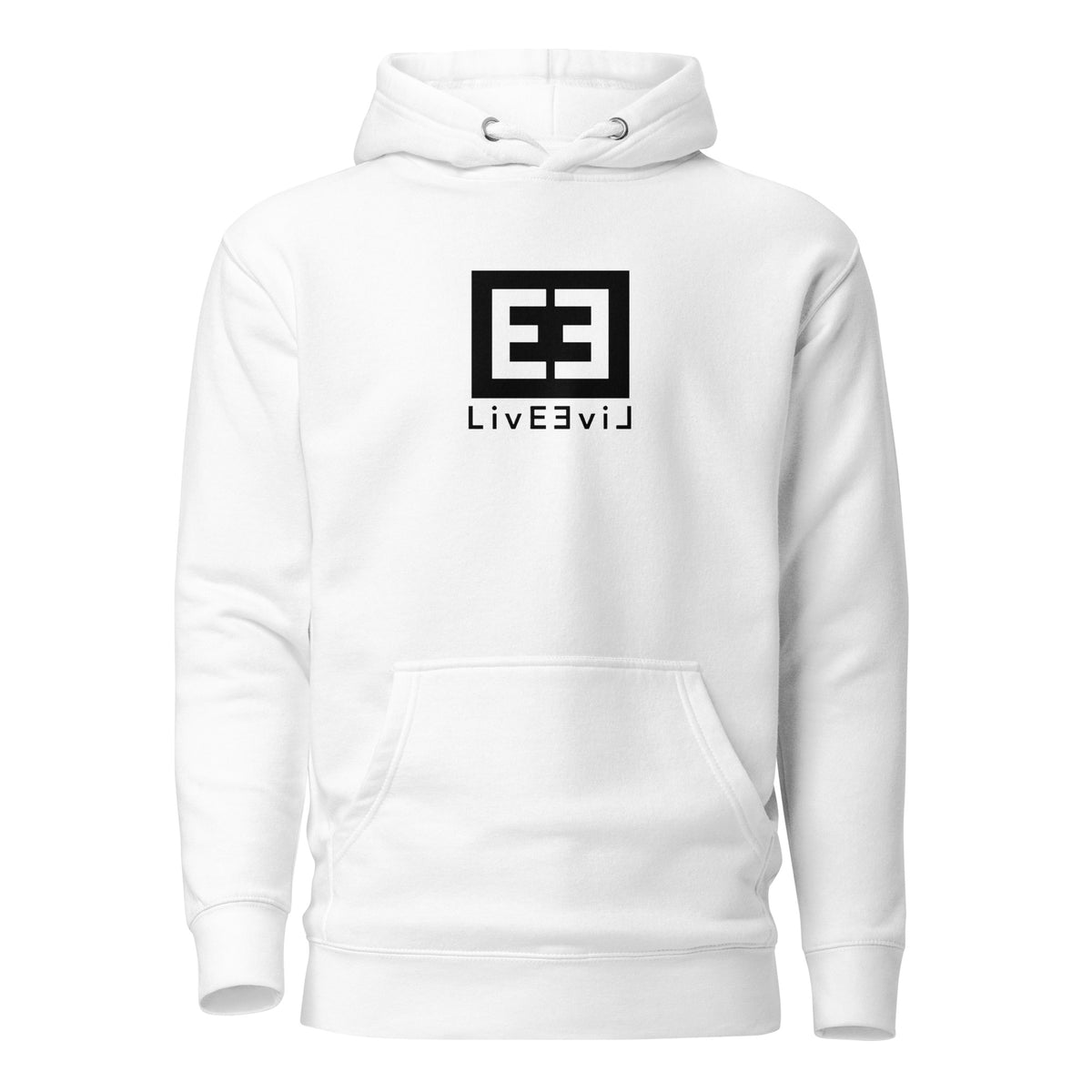 LivEƎvi⅃ 3OF3 graphic hoodie in white, front view