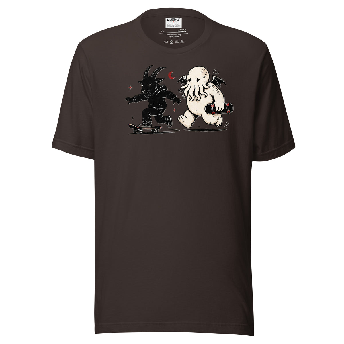 Skate & Summon LivEƎvi⅃ graphic tee in brown, front view