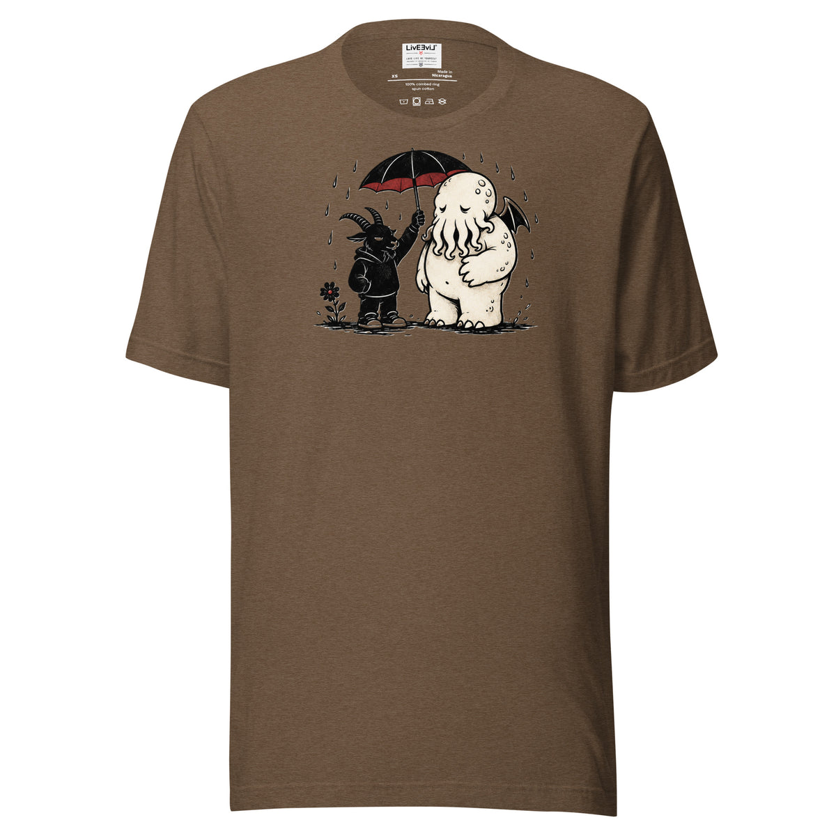 Rainy Day Ritual LivEƎvi⅃ graphic tee in heather brown, front view