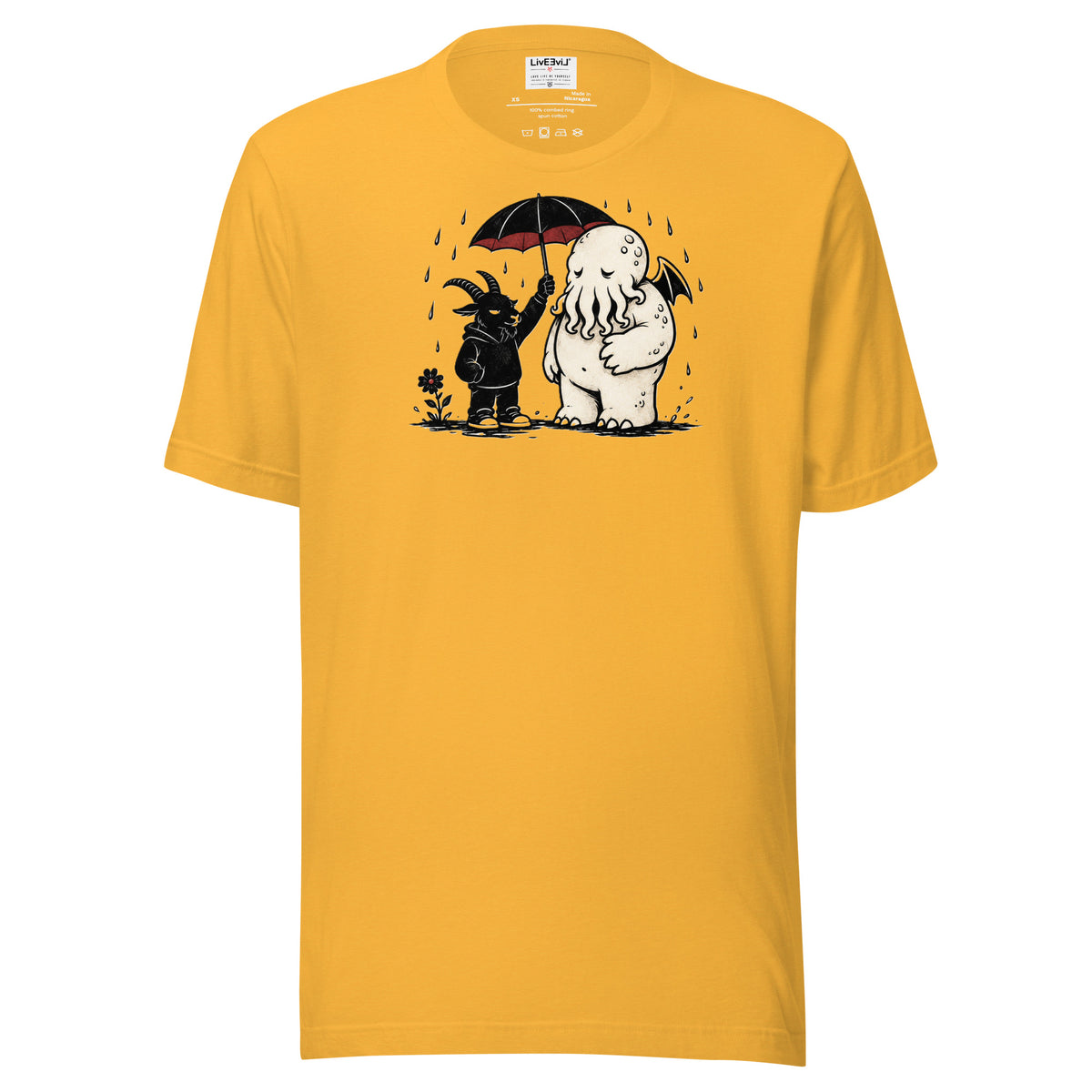 Rainy Day Ritual LivEƎvi⅃ graphic tee in heather yellow gold, front view