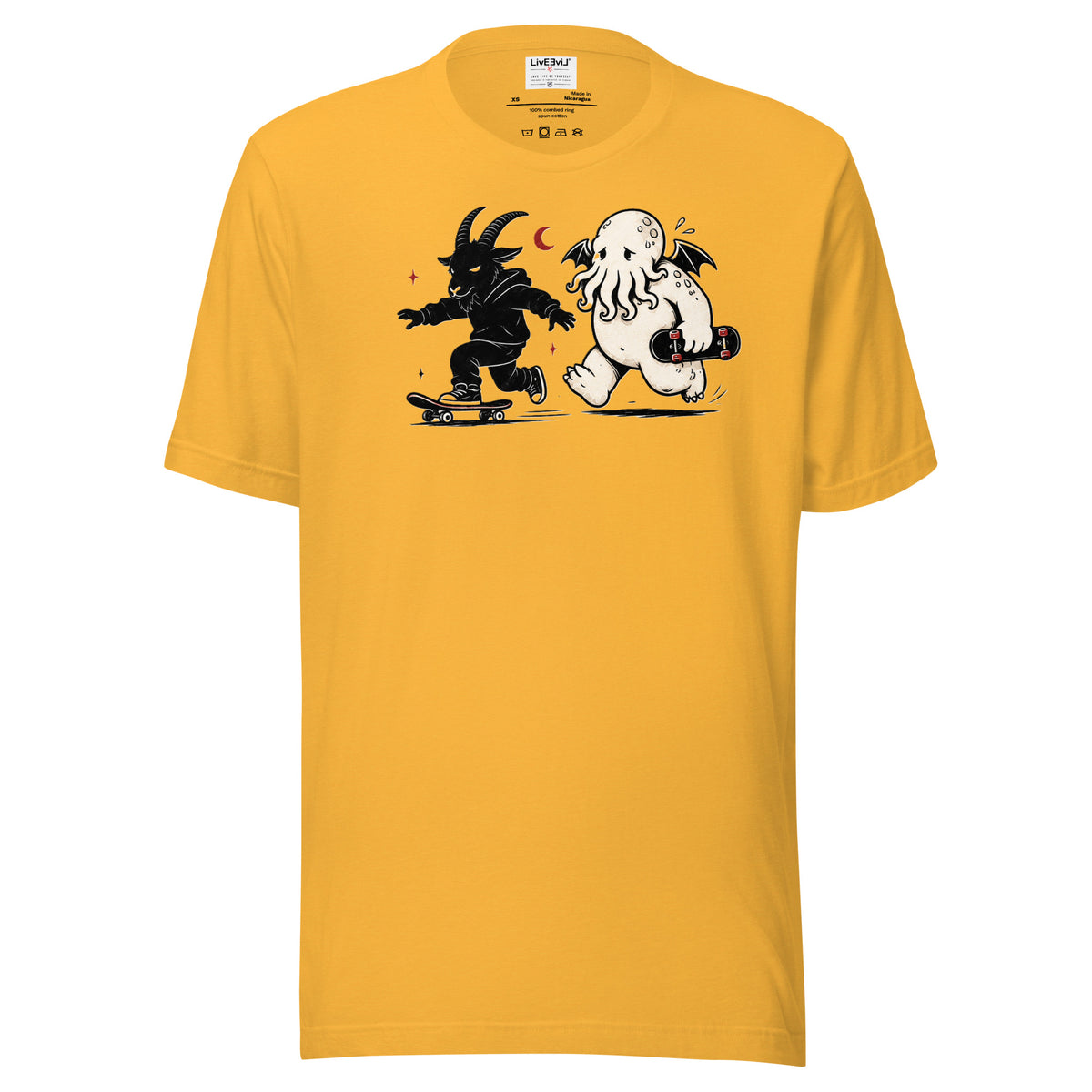 Skate & Summon LivEƎvi⅃ graphic tee in heather yellow gold, front view