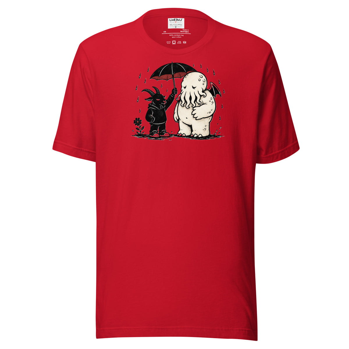 Rainy Day Ritual LivEƎvi⅃ graphic tee in red, front view