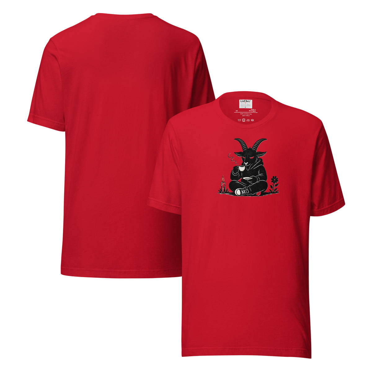 Baph's Tea Break LivEƎvi⅃ graphic tee in red, front and back view