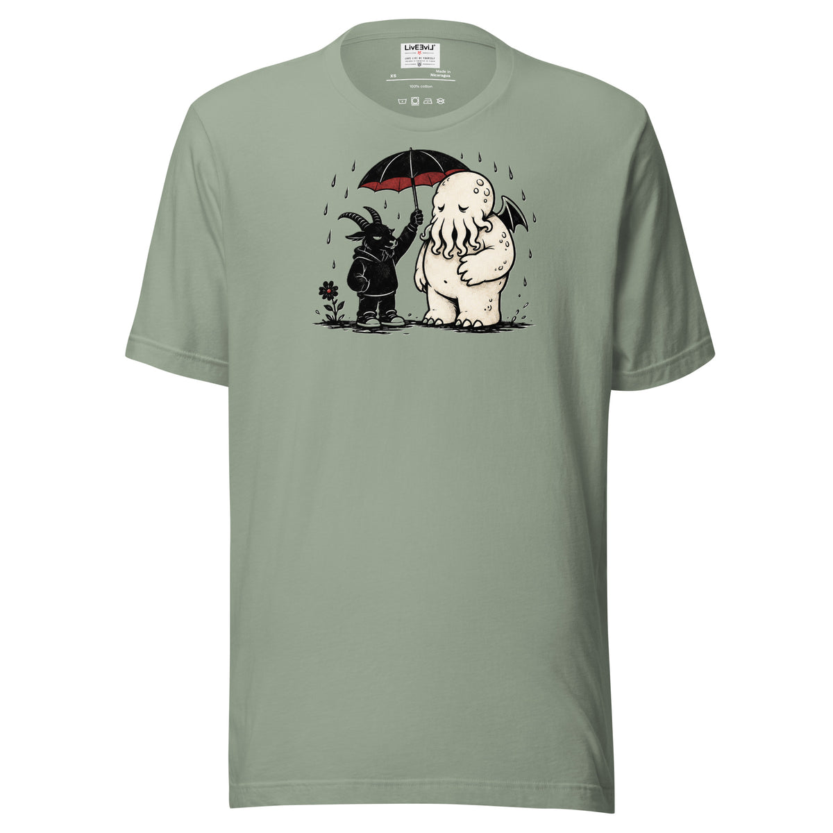 Rainy Day Ritual LivEƎvi⅃ graphic tee in sage, front view