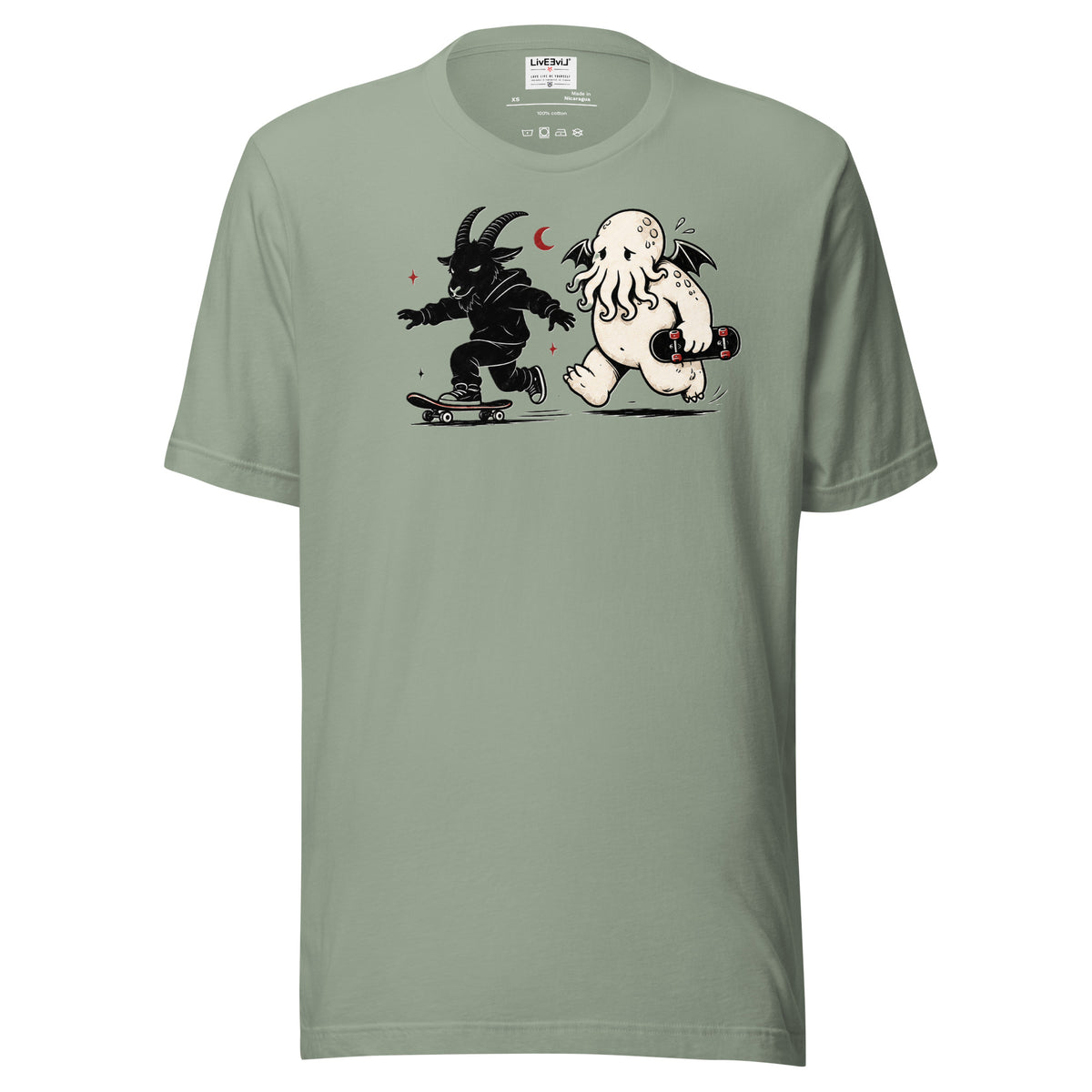 Skate & Summon LivEƎvi⅃ graphic tee in sage, front view
