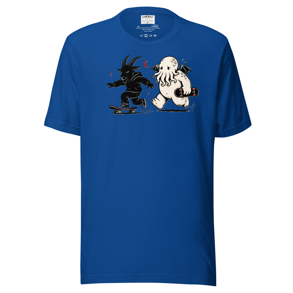 Skate & Summon LivEƎvi⅃ graphic tee in true royal, front view